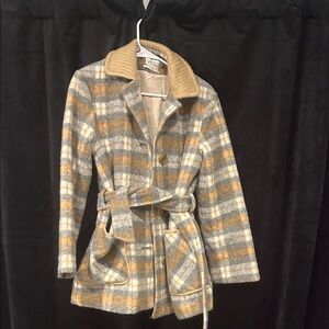 Urban Outfitters Plaid Trench Coat in Gray and Tan